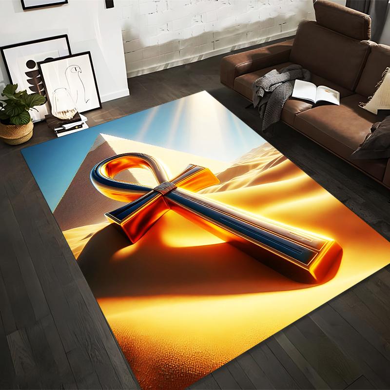 

Luxury Egyptian Style Carpet with Ankh Symbol and Pyramid Design Suitable for use as an anti-slip for living room bedroom sofas 40x60cm( 15x23in )