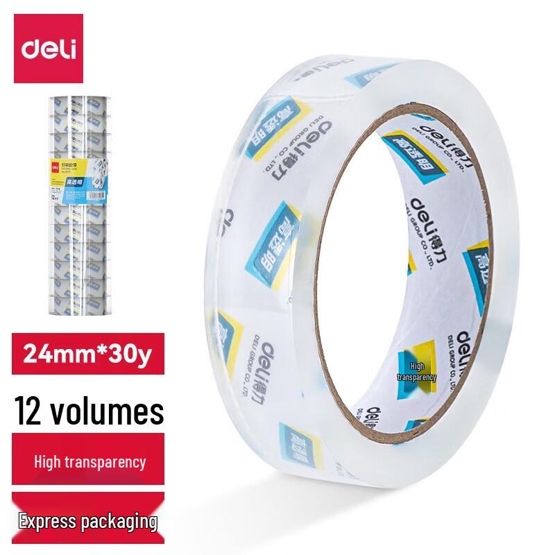 Deli Wide Clear Packing Tape, 12 Rolls