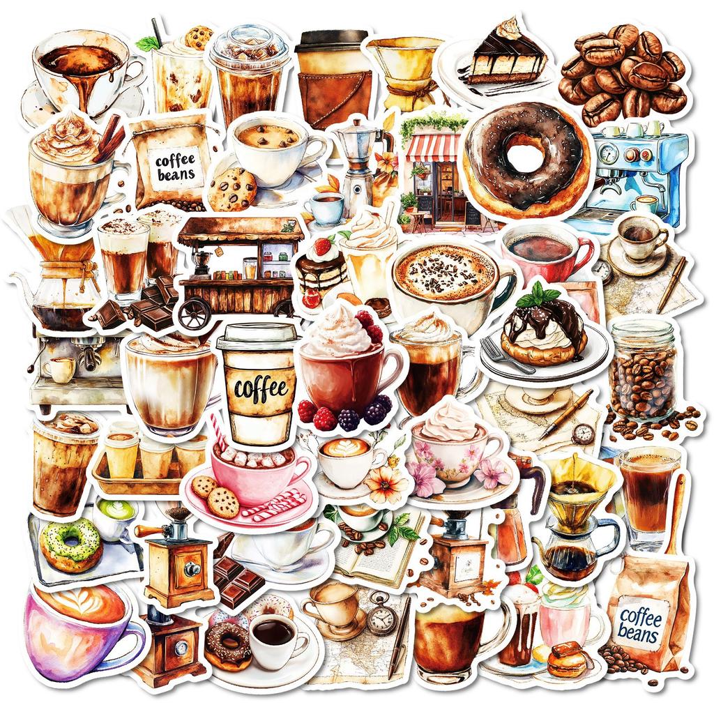 50 Coffee Theme Stickers Without Repeating Coffee Stickers DIY Creative Handbook Diary