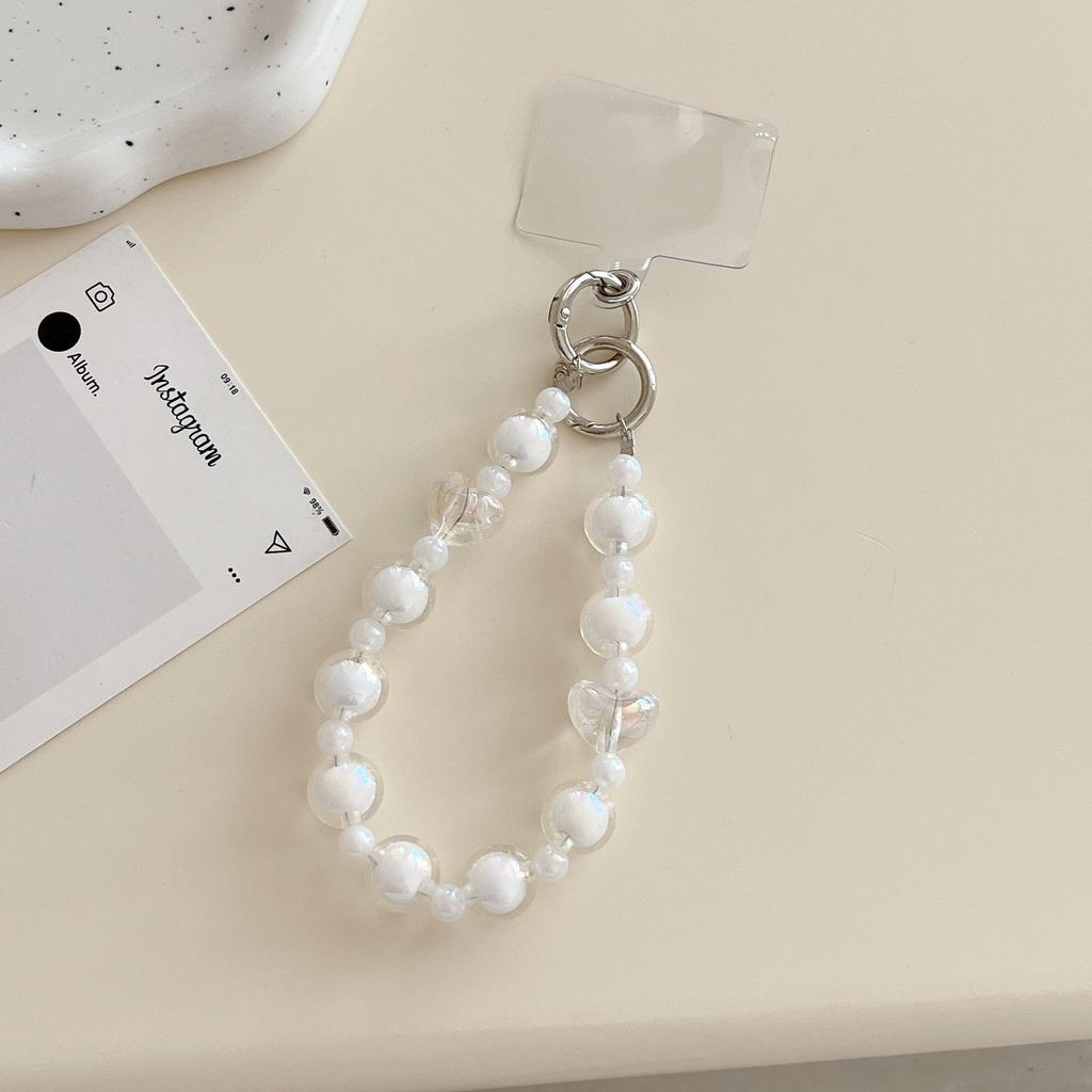 INS Korean Style Sweet Beaded Pearl Bowknot Phone Chain Pendant Bracelet Key Ring Bag Pendant Trendy