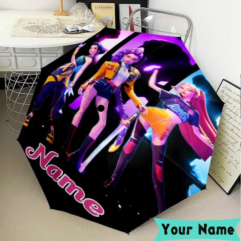 Custom Name Fantasy Night Trio K-Pop Umbrella, Foldable Umbrella Suitable for Outdoor Shopping Travel Sports, Exquisite Gift for Family