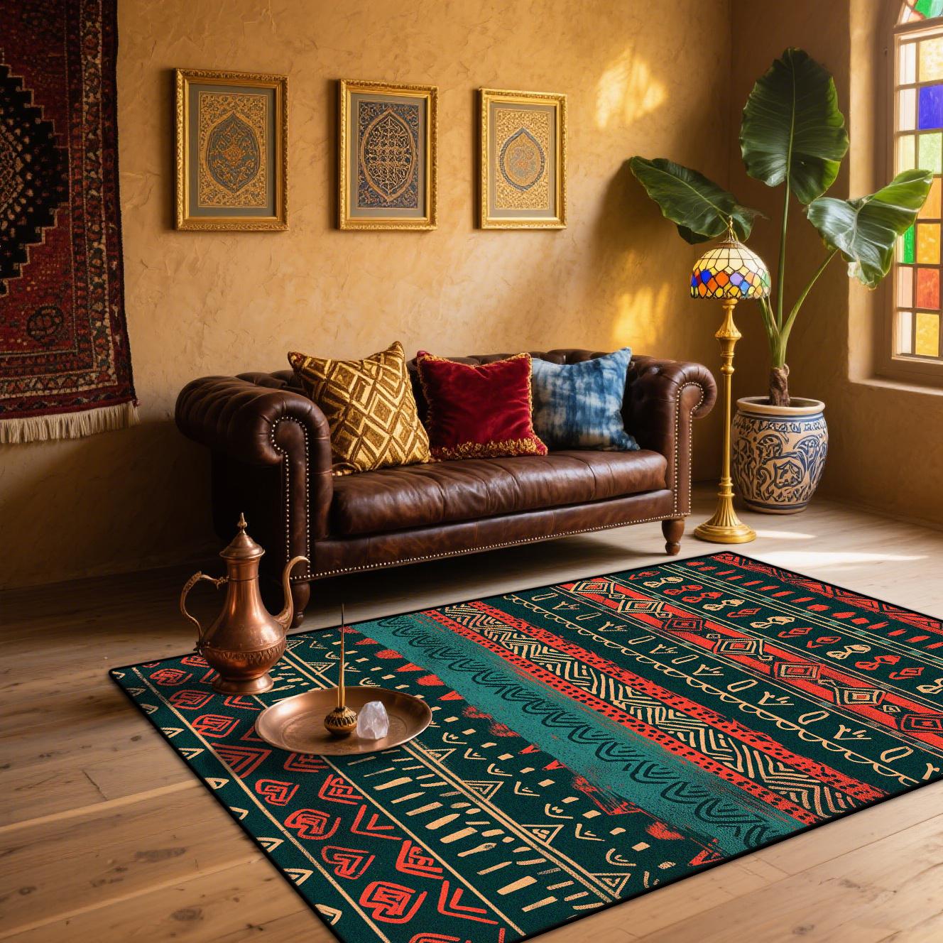 

Bohemian Geometric Living Room Carpet Large Area Persian Decoration Lounge Rugs Bedroom Cloakroom Lint-free Washable Floor Mat 60x90cm