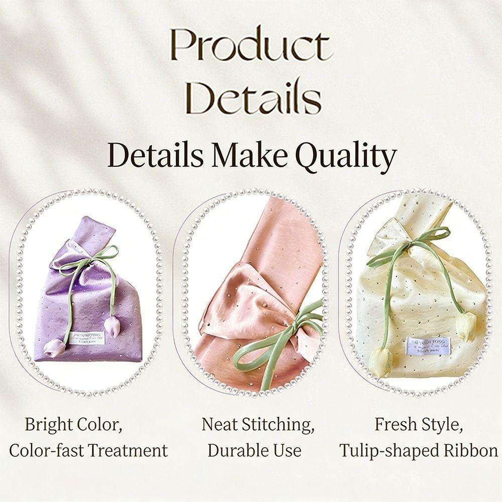 Tulip Wrist Bags With Flowers Handheld Gift Jewelry Bags Washable Crystal Satin Small Bucket Bags For Girl Lady Women Female