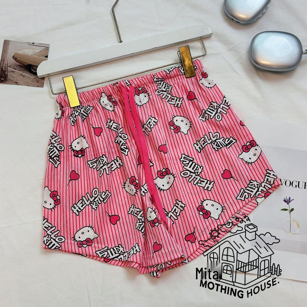 Letnie Spodnie Piżamowe Hello Kitty w Koreańskim Stylu dla Kobiet - Urocze, Luźne i Nadające Się do Noszenia na Zewnątrz.