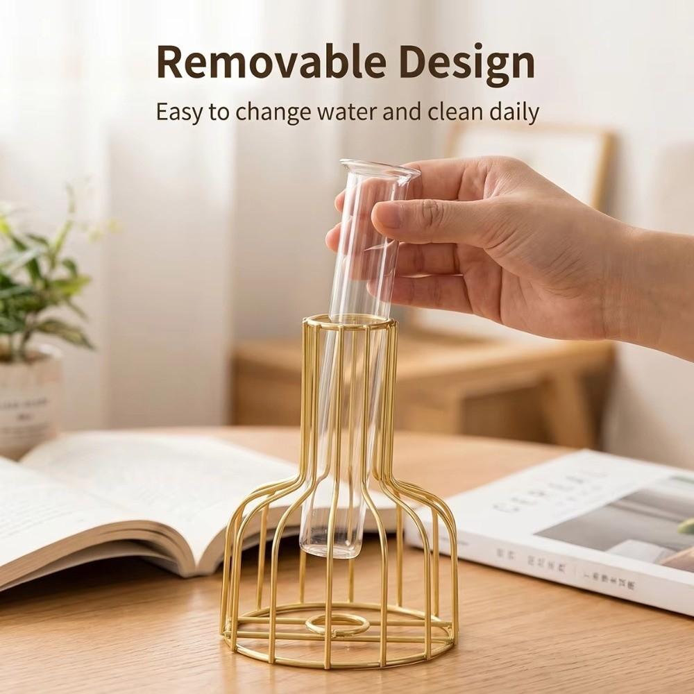 Flower Arranging Test Tube Vase Hollow Frame Removable Tube Decorative Hydroponic Vase Iron Flower Arrangement Vase
