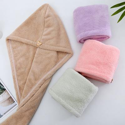 Women Fast Drying Hair Towel Coral Velvet Hair Towel Women Wrap Head Absorption Ater Bath Hat with Button  Bathroom Supplies