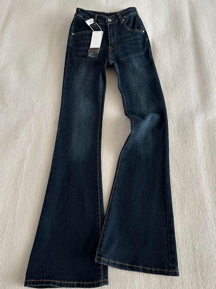 Women's American Style High-Waisted Slim Fit Stretch Micro-Flare Jeans for Autumn/Winter - Simple, Versatile, Trendy Long Pants