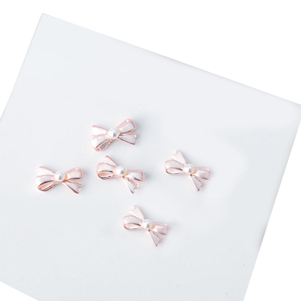 5Pcs Metal Nail Art Studs 3D Nail Art Charms Metal Nail Art Jewelry Decorations Pearls Bows Nail Decoration Accessories