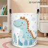 1pc, Cute Blue Dinosaur Laundry Basket with Smiling Face & Spiky Dino Ears Foldable Round Storage Organizer with Sturdy Black Handles, Playroom Decora