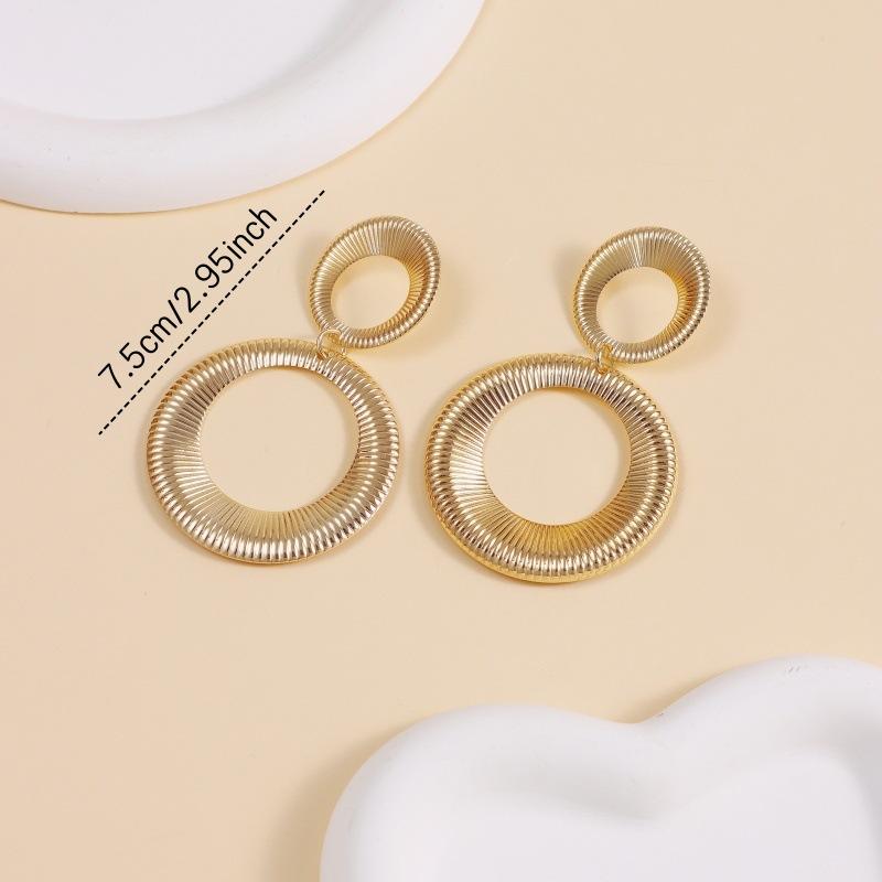 Fashion exaggerated versatile double-circle earrings women's light luxury high-end striped earrings creative earrings