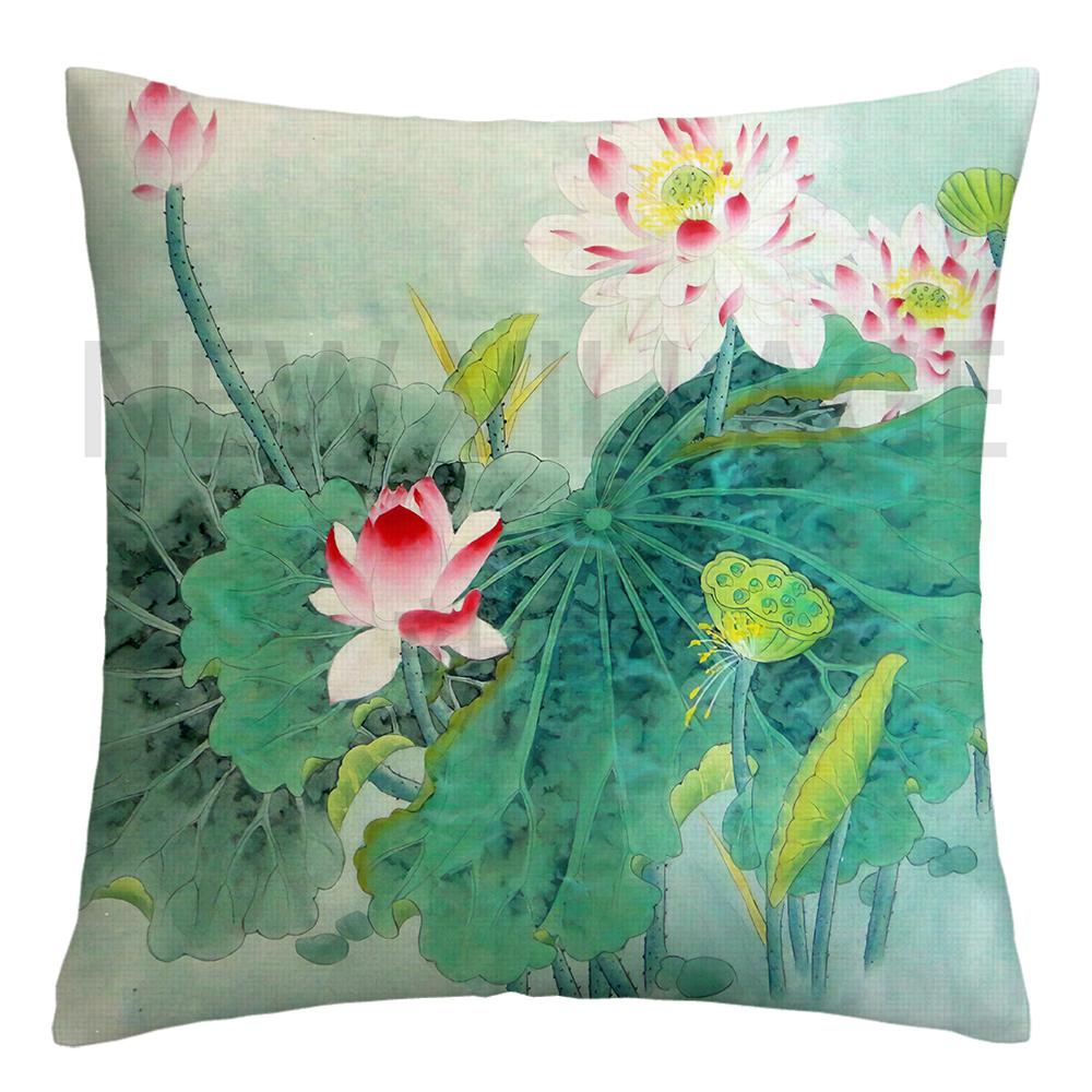 Lotus carp linen Doublesided Printed pillow cover Short plush Suitable living rooms bedrooms sofas throw cushion cover