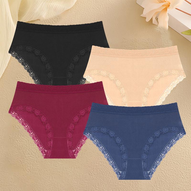 4Pcs Plus Size Panties L-4XL Lace High Elastic Underwear Sexy Comfortable Briefs Seamless Mom Lingerie Mommy Shorts