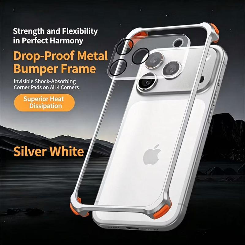 Luxury Metal Aluminum Alloy Frame Lens Protective Phone Case For iPhone 17 16 15 14 13 Pro Max Silicone Lining Shockproof Bumper