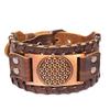 Vintage Viking Leather Bracelet With Compass Pendant Men Handmade Retro Style Adjustable Cuff Band