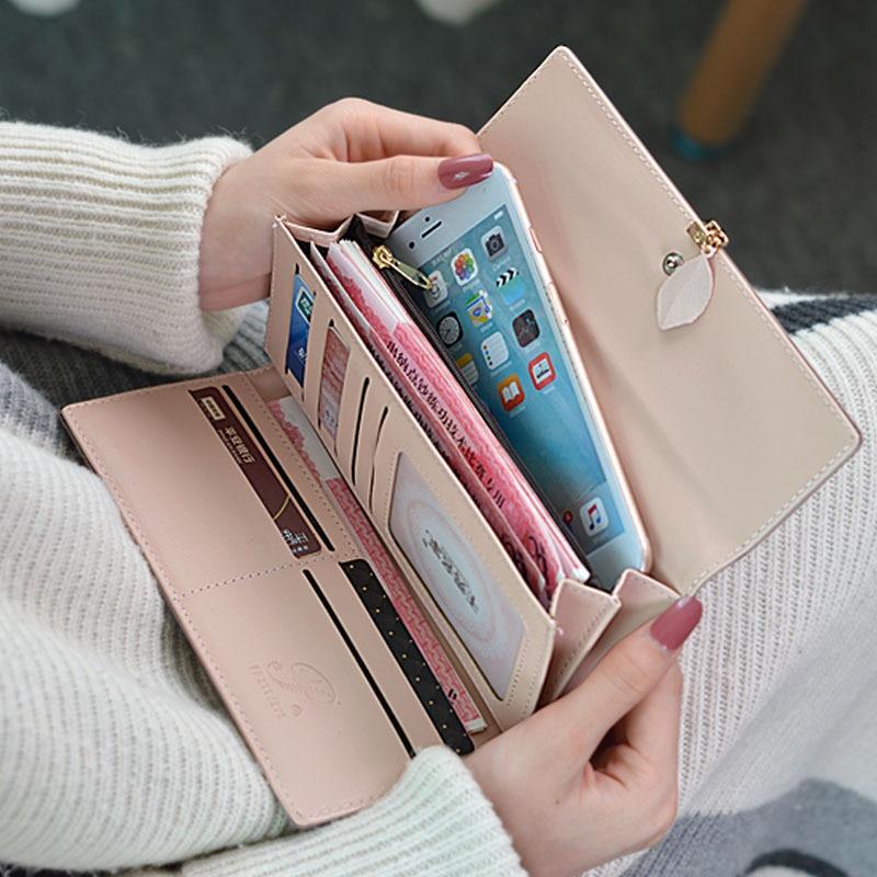 Neue Blätter Frauen Pu Leder Brieftaschen Weibliche Lange Geldbörsen Geld Taschen Handy Tasche Damen Hohe Qualität Brieftasche Karte Halter Kupplung weibliche geldbörse