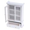 1:12 Dollhouse Miniature White Wooden Double Door Glass Display Cupboard Cabinet Showcase With Drawer Dollhouse Decor
