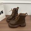Thick-soled slim Maillard style short boots 2025 autumn new British style round head retro small Martin boots women