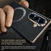 Genuine Leather Magnetic Phone Case for Samsung Galaxy Z Fold 8  ZFold 7 6 5 W26 W24 Smart Window Hinge Protection Bracket Shell
