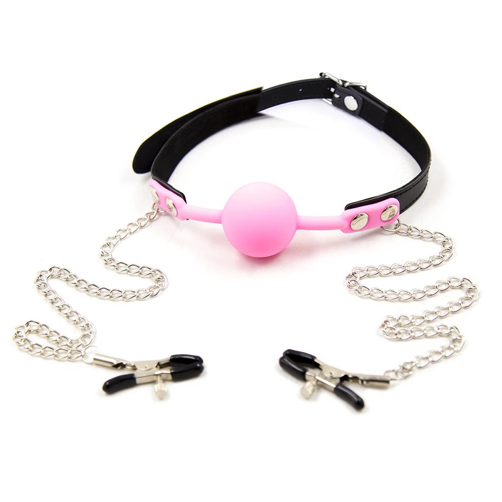 2 in 1 Mouth Plug with Nipple Clips Fetish Bondage Couple Flirting Foreplay SM Sex Tool