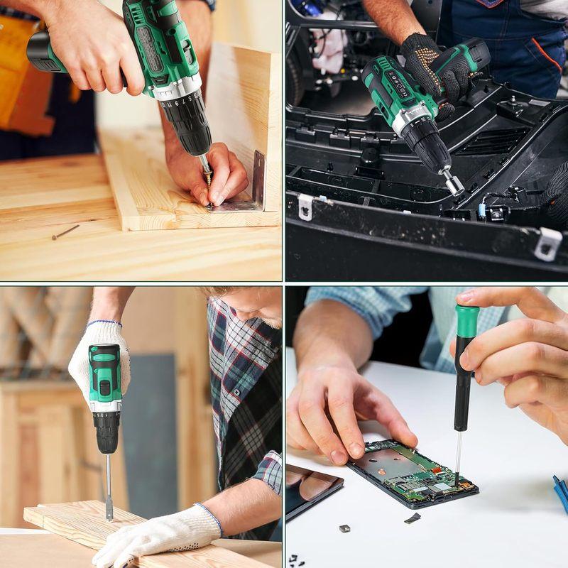 138 Pieces -Tool Kit Box Drill Set Home Mechanic Toolbox with 12V Power Cordless Drill Hand Repair Tools Sets Combo Kits