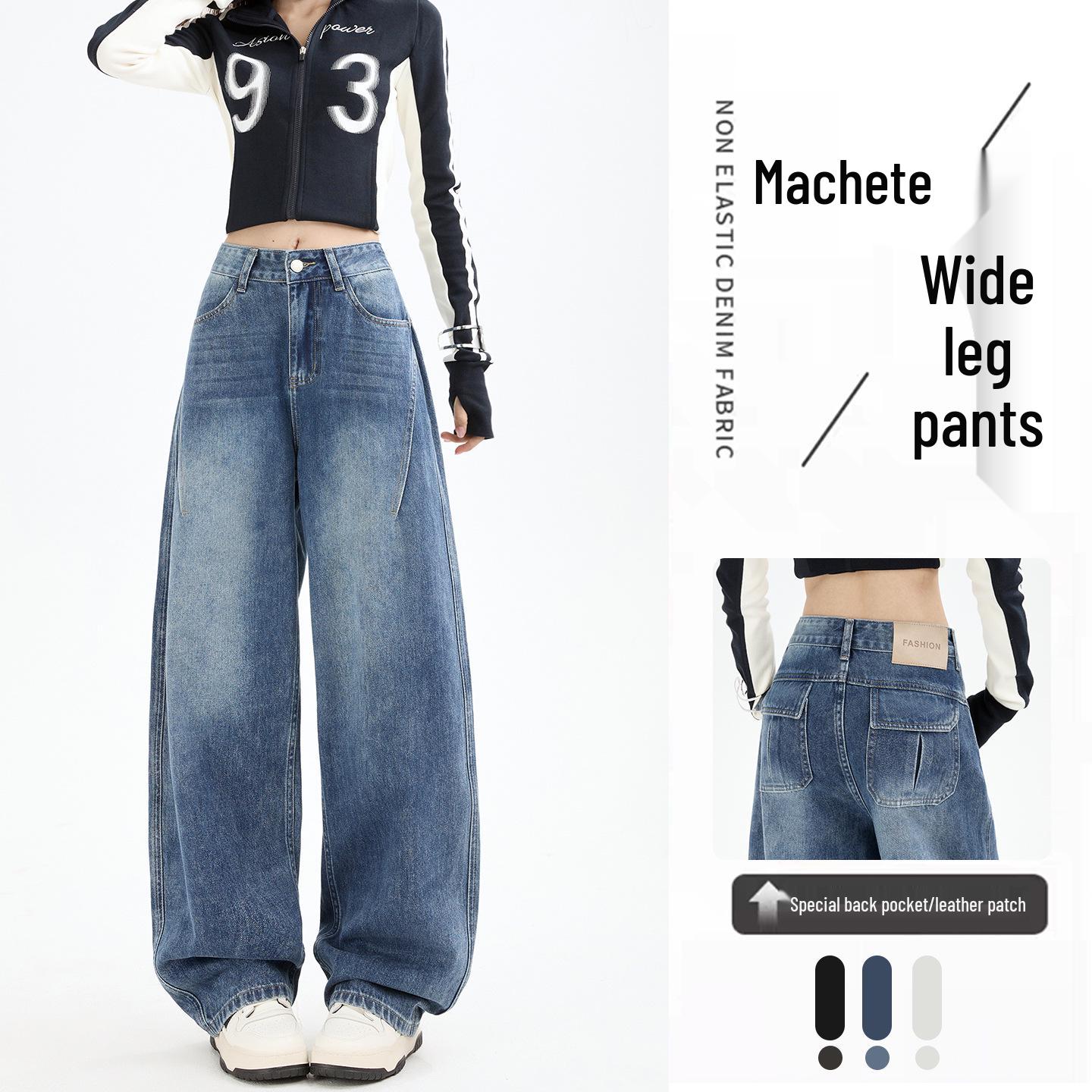 

Off-White Wide-Leg Jeans for Women: High-Waisted, Velvet-Lined, Floor-Length, Versatile Autumn/Winter Pants. Dark Blue Regular Extended