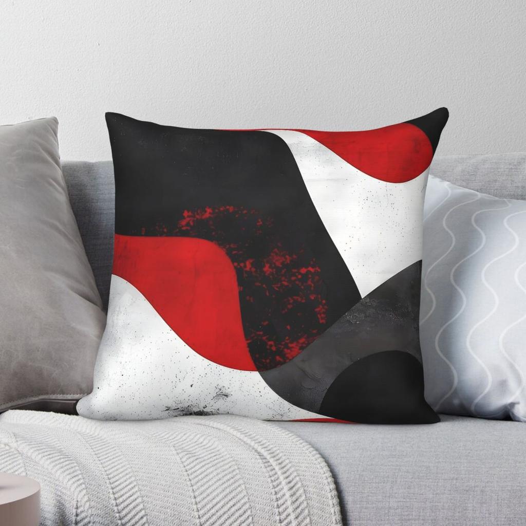 Wellenförmige Rot Schwarz Weiß Quadratische Kissenhülle Polyester Leinen Samt Muster Reißverschluss Dekorative Kissenhülle Auto Kissenbezug