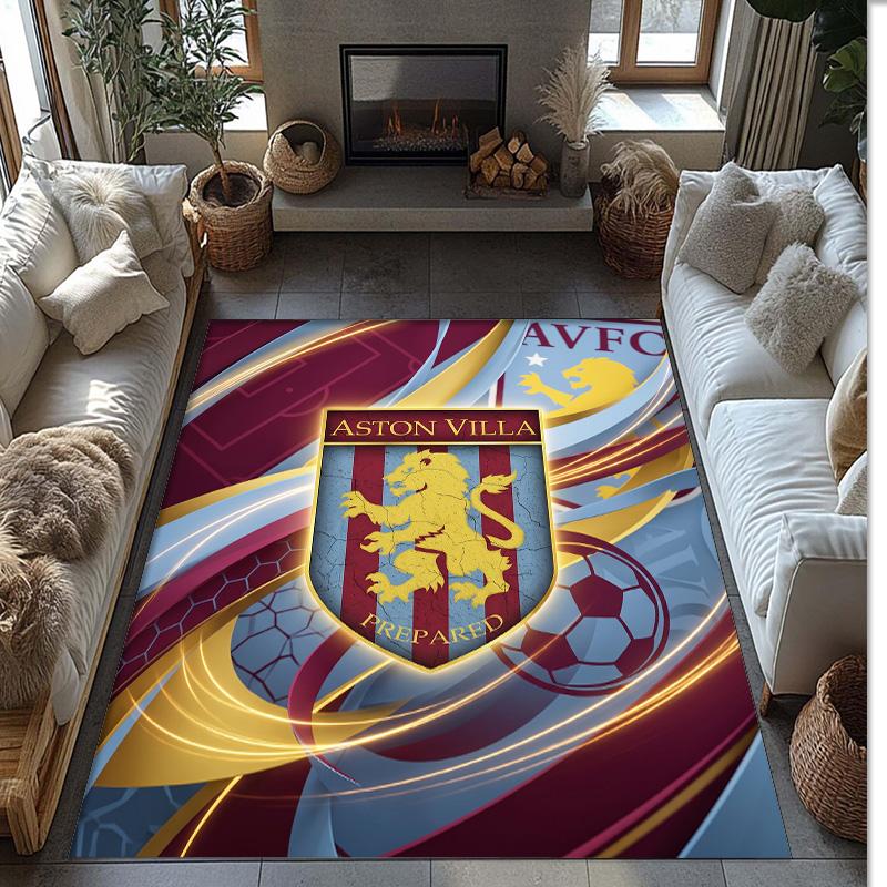 Aston Villa Voetbal Print Kristal Fluweel Tapijt, Comfortabel Waterabsorberend Antislip Binnen Vloerkleed