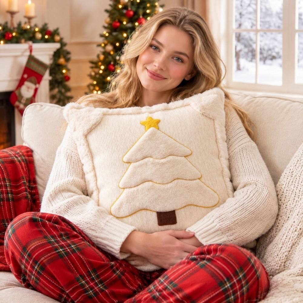 2PCS Soft Fluffy Christmas Pillow Cover Christmas Tree Throw Pillowcase Pillowslip Home Sofa