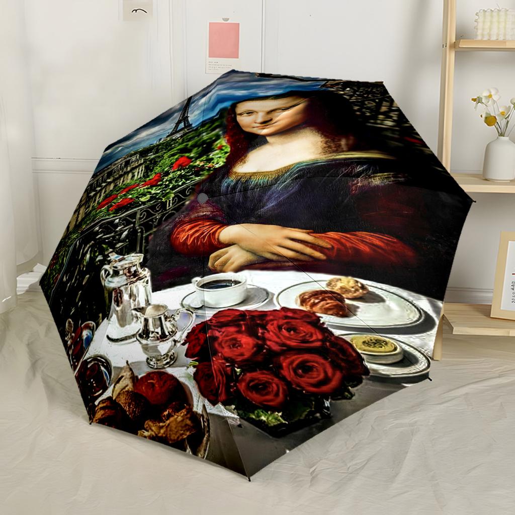 Mona Lisa's Secret Spray Outdoor Automatic Umbrella Compact 8-Rib Design Lightweight for Women/Men Fashion Lovers Perfect Gift for Friends & Family