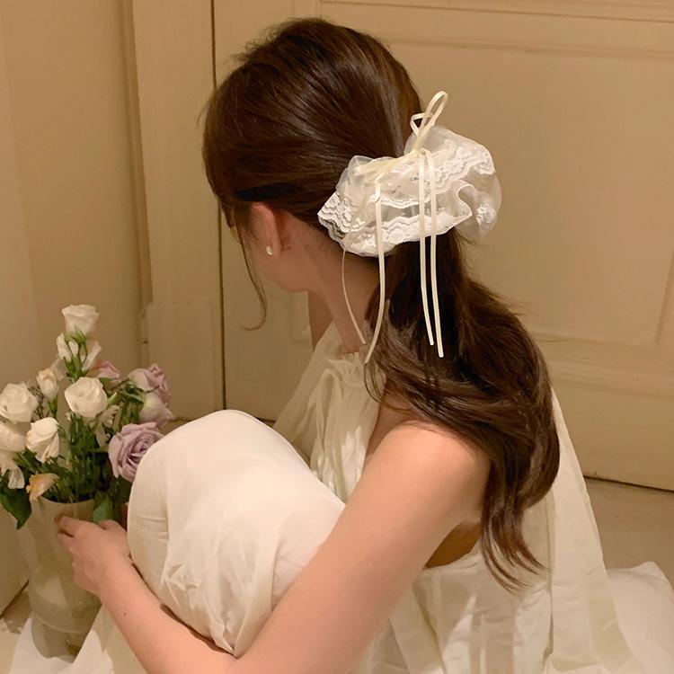 Lace Bow Big Hair Ring Women'S Large Intestine Ring Headband Premium Head Flower Hair Accessories Headgear
