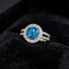Delicate Blue White Stone Zircon Engagement Silver Color Round Rings Hollow Party Anniversary Wedding Rings for Women