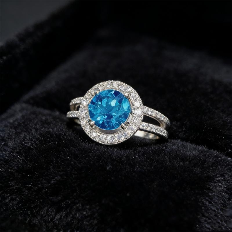 Delicate Blue White Stone Zircon Engagement Silver Color Round Rings Hollow Party Anniversary Wedding Rings for Women