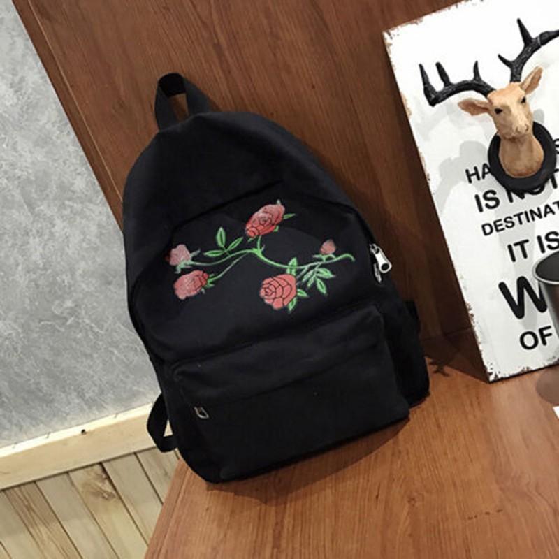 Rose Pattern Women Ladies Canvas Shoulder School Bag Girls Backpack Satchel
