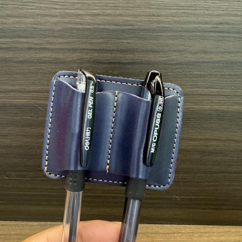 

In-Stock Retro Leather Double Pen Holder Set - Portable Fountain Pen Clip, 2-Pack, Anti-Loss Storage for Notebooks. синий