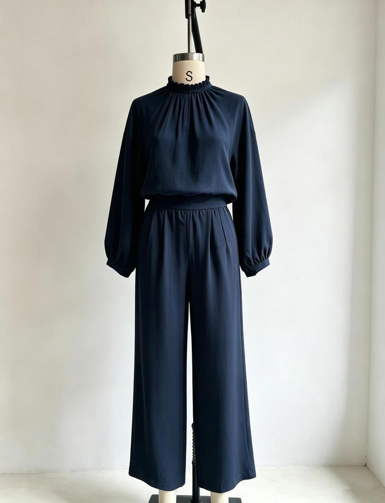 2026 Herbst Europäisches & Amerikanisches High-End Freizeit-Set mit Stehkragen: Damen lockeres Oberteil mit Weitbein-Hose