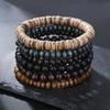 Best-selling Multi-layer Buddha Wood Bead Bracelets Sets Men's Retro Style Multi-layer Elastic Thread Adjustable Wooden Bracelet