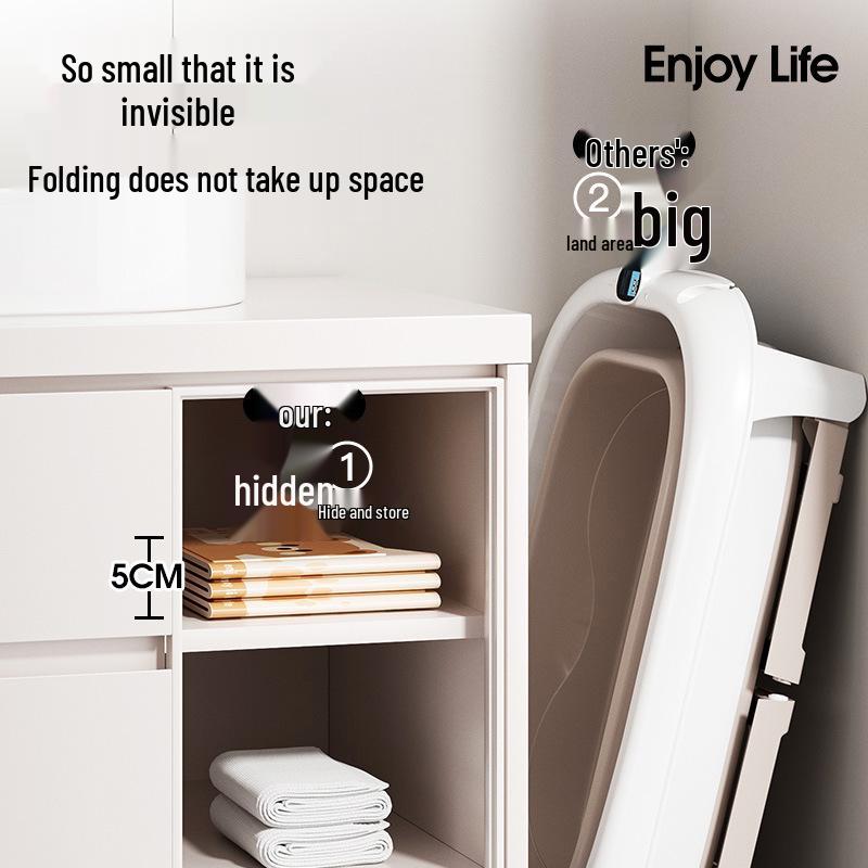 Eco-Friendly Portable Folding Baby Bathtub: Thick, Insulated, Large Sit & Lie Design with Quick Open, No Installation Required, Cartoon Patterned.
