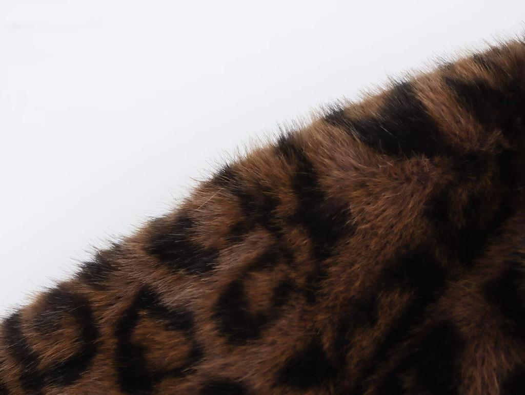 2024 Autumn Women's European & American Style Leopard Print Faux Leather & Fur Jacket