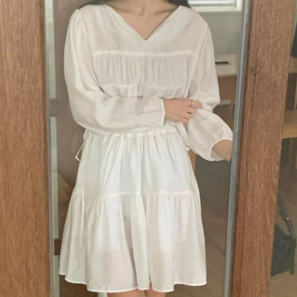 New ArriVals Open Run V Neck Shirred Waist Tie Dress