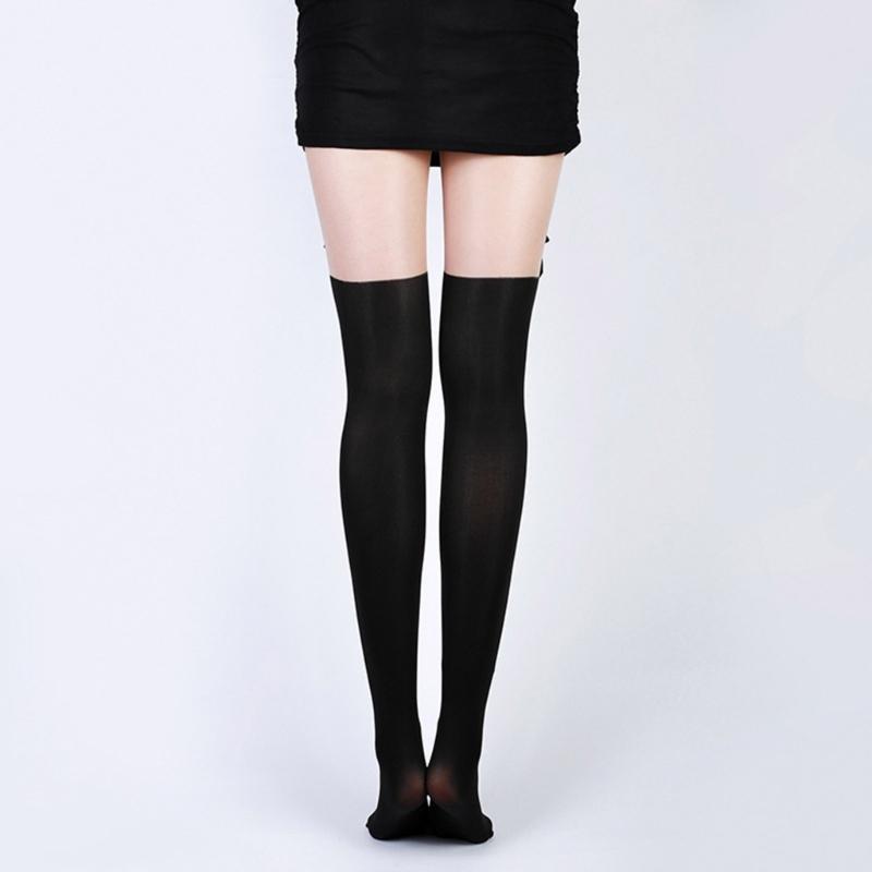 Sexy Women Faux Thigh High Transparent Patchwork Pantyhose Tights Japanese School Girls Cute Bowknot Stockings Hosiery