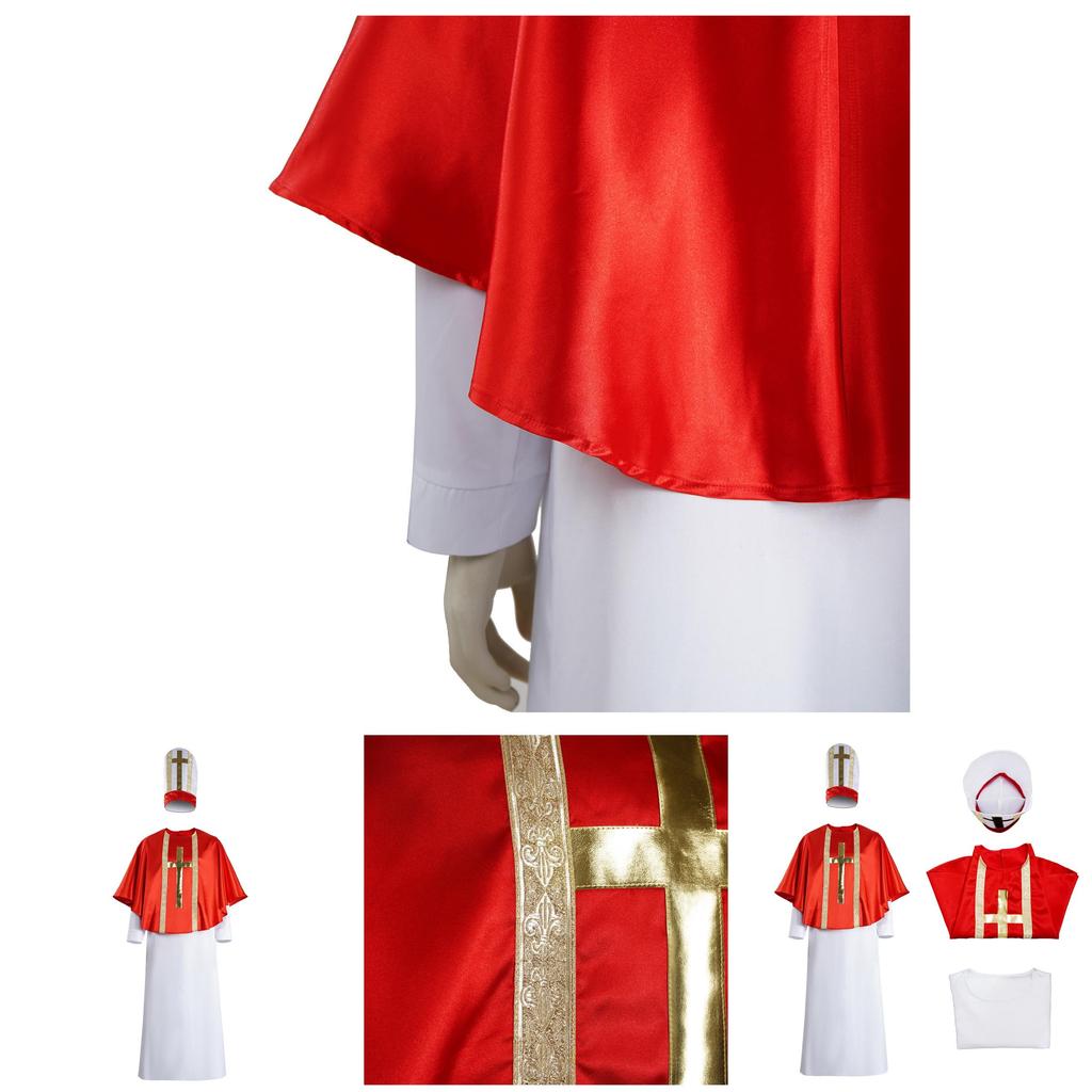 Halloween Costume Cosplay Priest Robe With Red Cloak For Stage Performance