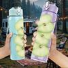 1PC Stacked Green Apple Fruit Print 750ml Color Plastic Sports Water Bottle Leakproof Flip Straw Lid For Sports Office Home Use