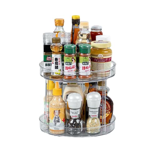 Riblind Rotating Spice Rack, 2-Tier, 360-Degree Rotation, Tabletop, Round, Large Capacity, Washable, Kitchen Storage, Cosmetics Storage, Easy Assembly