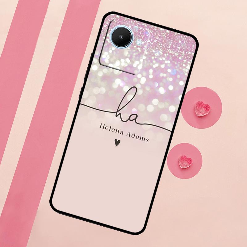 Personalisierte Initialen Name rosa glänzend Hülle für Realme 11 Pro Plus 10 9 GT Neo 5 3 3T C11 C15 C25s C21Y C30 C31 C33 C35 C53 C55
