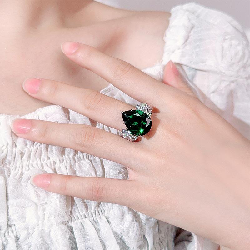 Jewelry New Ring Colorful Droplet Shaped Grandm Green Sea Blue Luxurious Women's