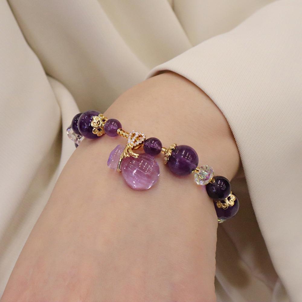 Purple Purple Crystal Bracelet Pendant Flower Fringe Bracelet Jewelry Purple Beads Bangle  Women