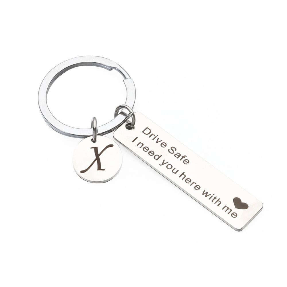 Stainless Steel Drive Safe Keychain Lover Gifts Fashion Jewelry A-Z 26 Initials Lettering Key Ring