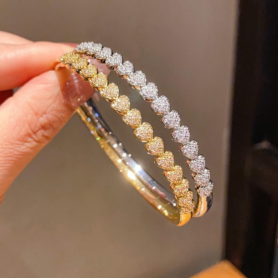 Love Heart Shape 18k Gold Plated Cuff Bracelet With Zirconia For Women Fashion Accessories