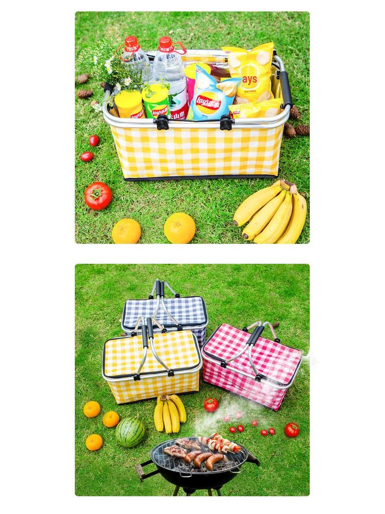 Faltbarer isolierter Picknickkorb Lunchtasche - Tragbare Sommer-Kühltasche mit Kühlakku und Aluminiumfolienisolierung