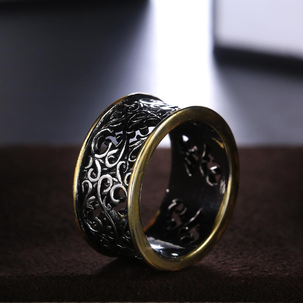 Vintage Pattern Rings Women Two Tone Punk Style Female Daily Wear Accessories Hip-hop Ring Retro Party Versatile Jewelry